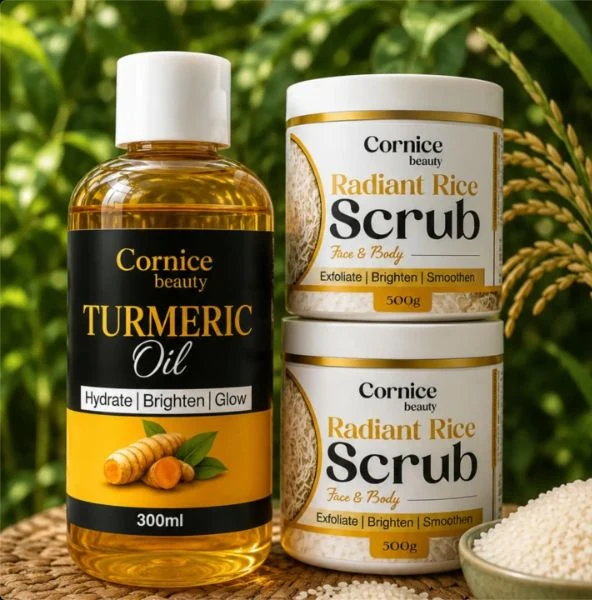 Cornice Turmeric Oil and Radiant Rice Scrub, inspired by nature